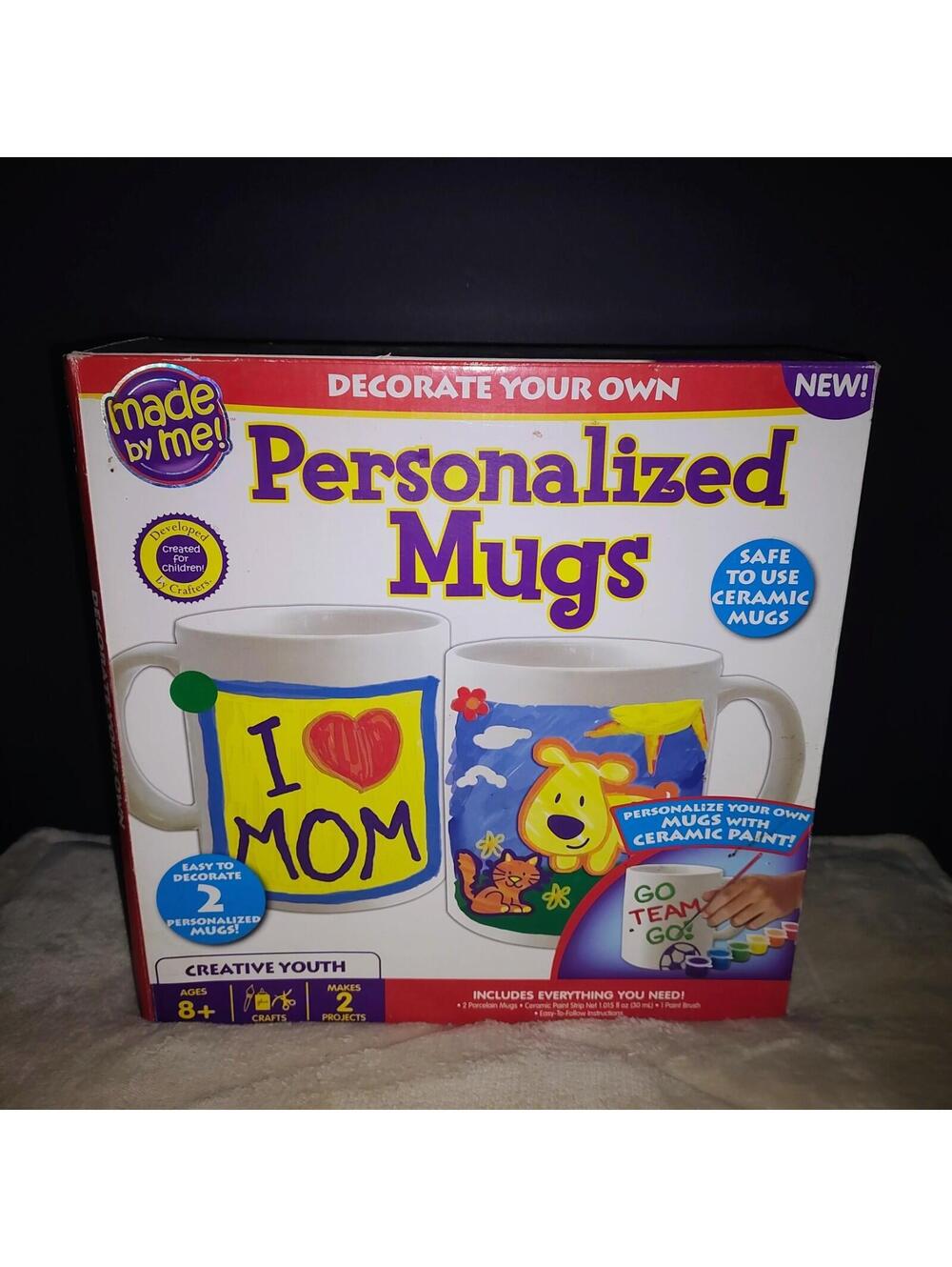 2 Mug Craft Kit RoseArt Paint & Personalize Your Own Mugs All Ages Snow Day NEW!